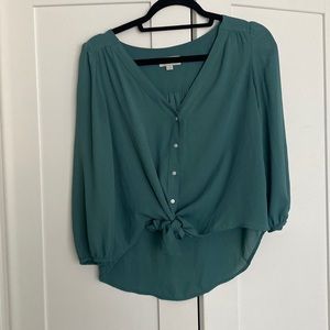 Teal Front-tie blouse